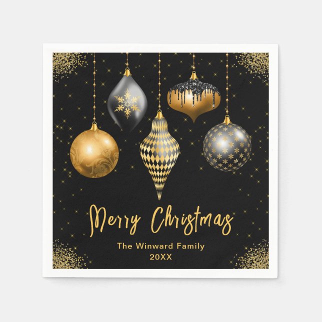 Elegant Gold and Black Ornament Christmas Serviette (Vorderseite)