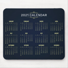 Elegant Gold and Blue 2021 Calendar | Mousepad