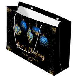 Elegant Gold and Blue Ornament Christmas Große Geschenktüte