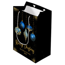 Elegant Gold and Blue Ornament Christmas Mittlere Geschenktüte