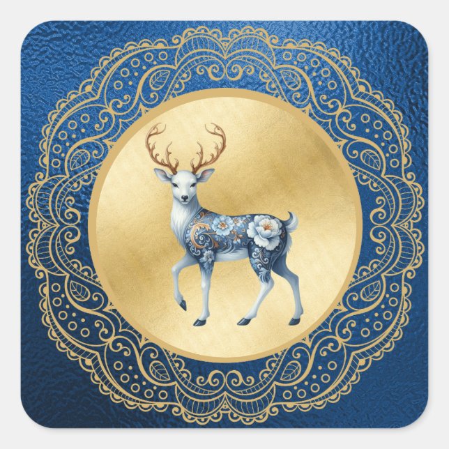 Elegant Gold and Blue Stickers Christmas  (Vorderseite)