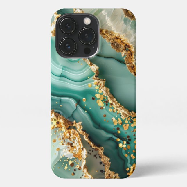 Elegant Gold And Green Marble iPhone 13 Pro Hülle (Rückseite)