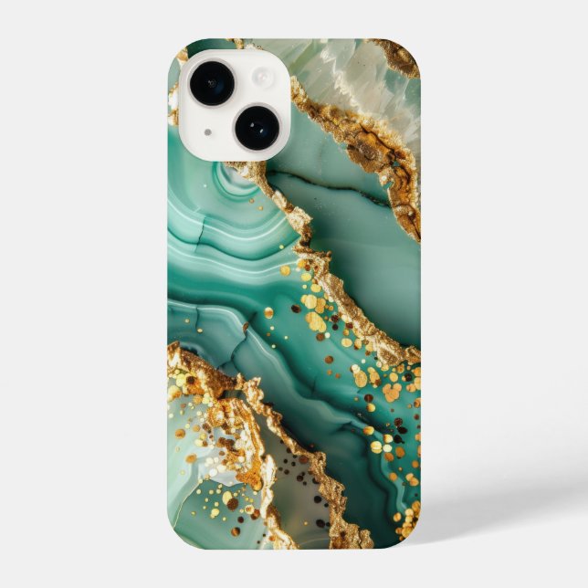 Elegant Gold And Green Marble iPhone 14 Hülle (Rückseite)