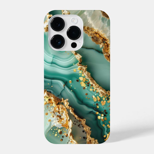 Elegant Gold And Green Marble iPhone 14 Pro Hülle (Rückseite)