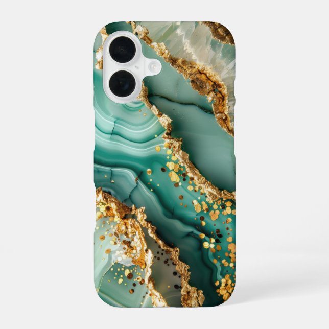 Elegant Gold And Green Marble iPhone 16 Hülle (Rückseite)