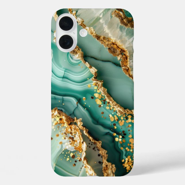 Elegant Gold And Green Marble iPhone 16 Plus Hülle (Rückseite)