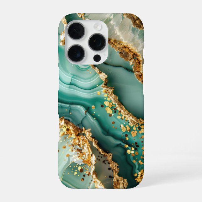Elegant Gold And Green Marble iPhone 16 Pro Hülle (Rückseite)