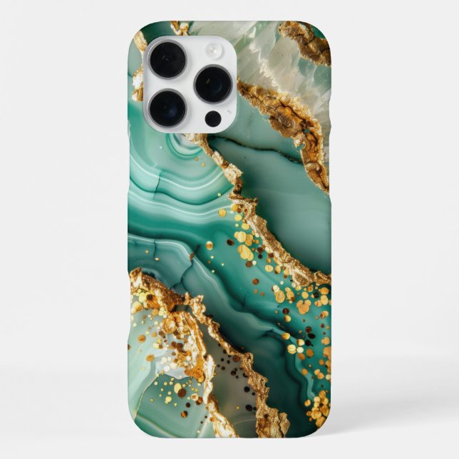 Elegant Gold And Green Marble iPhone 16 Pro Max Hülle (Rückseite)