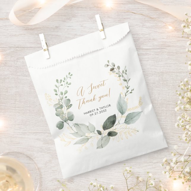 Elegant Gold and Greenery Eucalyptus Thank You Geschenktütchen (Ausgeschnitten)