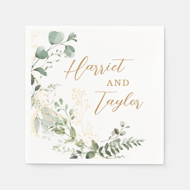 Elegant Gold and Greenery Eucalyptus Wedding Serviette (Vorderseite)