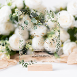 Elegant Gold and Greenery Eukalyptus Wedding Acryleinladungen