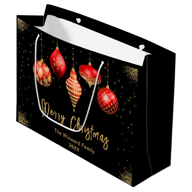 Elegant Gold and Red Ornament Christmas Große Geschenktüte (Vorderseite Schrägansicht)