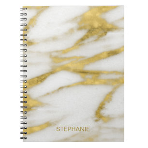 Elegant Gold and White Marble Pattern with Name Notizblock