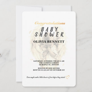 Elegant Gold Angel Baby Shower Invitation Einladung