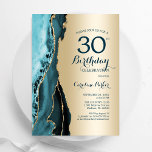 Elegant Gold Aquamarin Agate 30. Geburtstag Einladung<br><div class="desc">Aquamarin und goldgelb an 30. Geburtstag Party Einladung. Elegantes modernes Design mit Aquarellfarben-marmorgeode Hintergrund,  Imitats Glitzer Gold und Typografie Skript-Schriftart. Die trendige Einladungskarte eignet sich perfekt für eine stilvolle Damenfeier. Gedruckte Zazzle-Einladungen oder Sofortdownload digitaler Druckvorlage.</div>