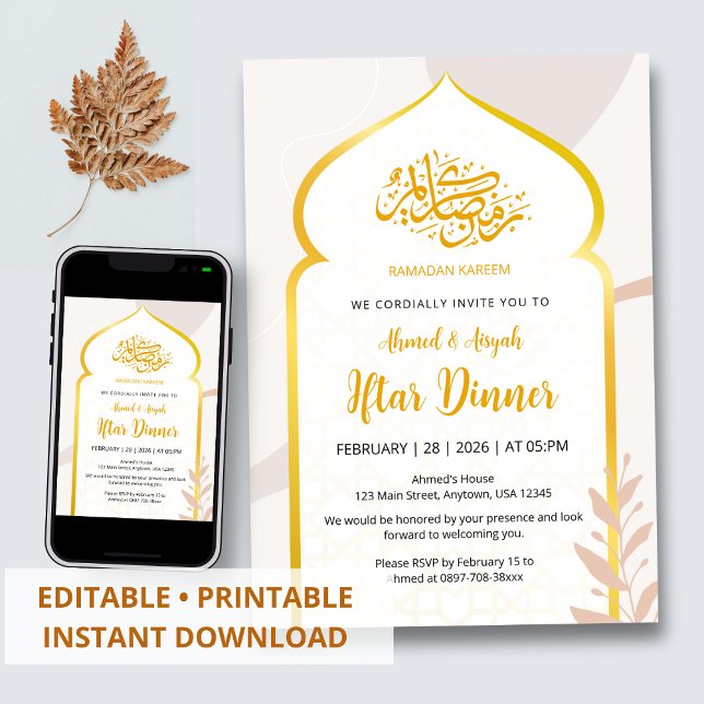 Elegant Gold Arch Islamic Iftar Party Invitation (Créateur téléchargé)