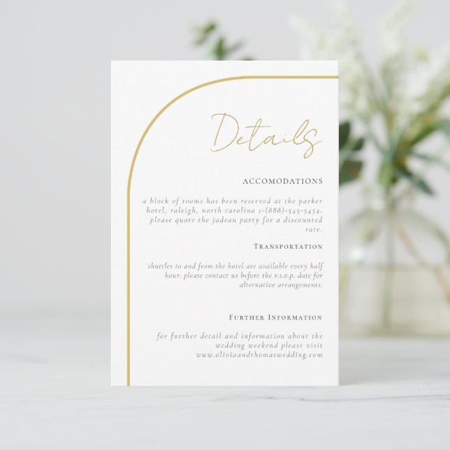 Elegant Gold Arch Mariage Détails Carte de boîtier (Debout devant)