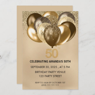 Elegant Gold Balloons 50th Birthday Invitation Einladung