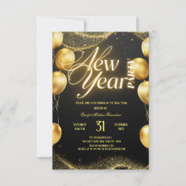 Elegant Gold Balloons New Year Party Einladung
