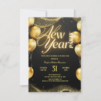 Elegant Gold Balloons New Year Party Einladung