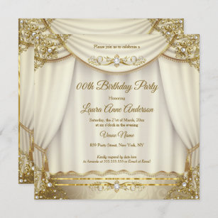 Elegant Gold Beige Creme Pearl Drapes Birthday Einladung
