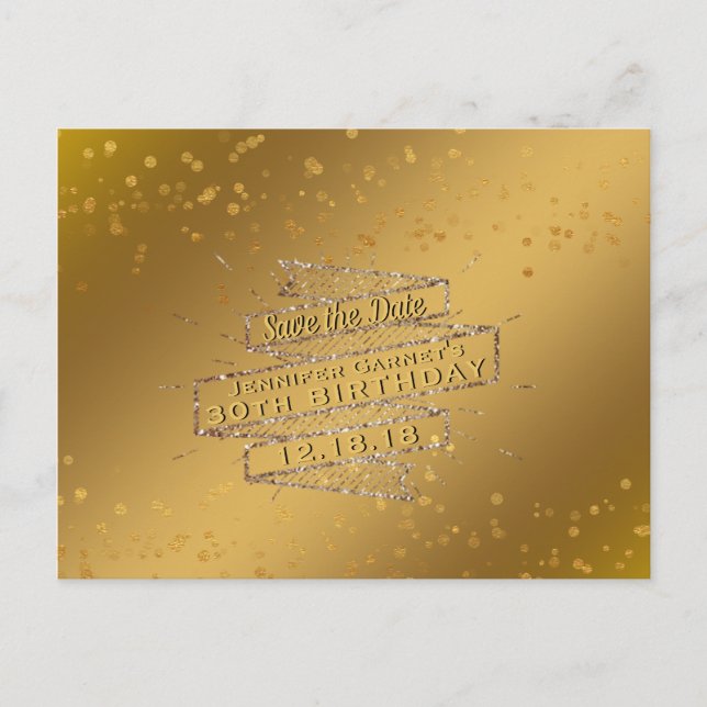 Elegant Gold Birthday Save the Date Ankündigungspostkarte (Vorderseite)