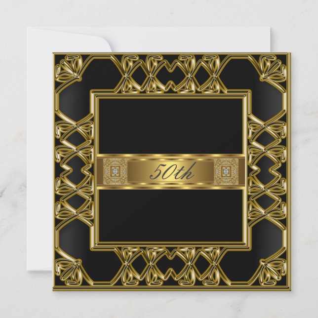 Elegant Gold Black 50. Geburtstagsparty Einladung (Vorderseite)