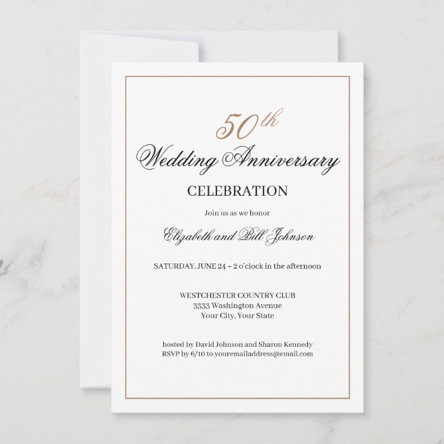 Elegant Gold Black 50. Hochzeitstag Einladung (Vorderseite)