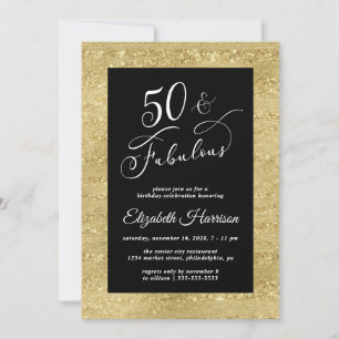 Elégant Gold Black 50th Birthday Party Invitation