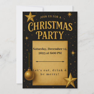 Elégant Gold & Black Christmas Party invitation