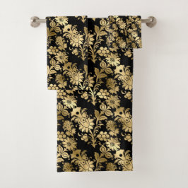 Elegant Gold Black Floral Glam Badhandtuch Set