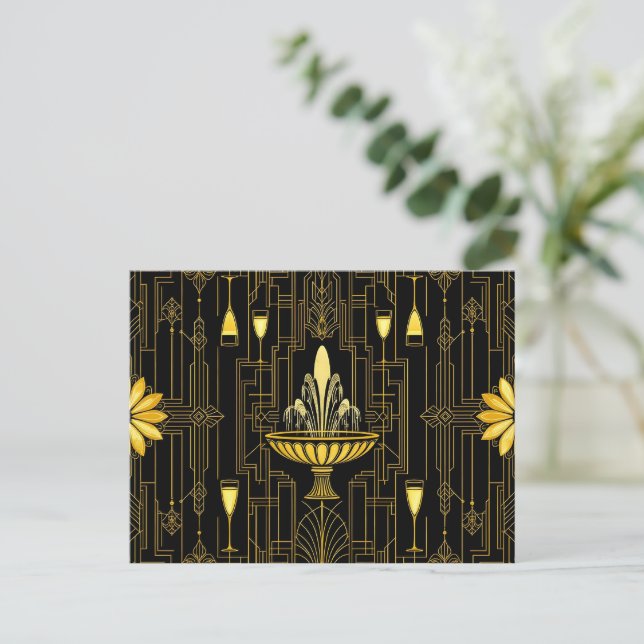 Elegant gold black gatsby postkarte (Stehend Vorderseite)