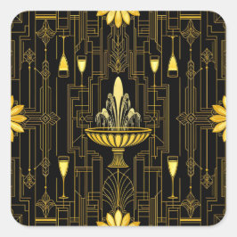 Elegant gold black gatsby quadratischer aufkleber