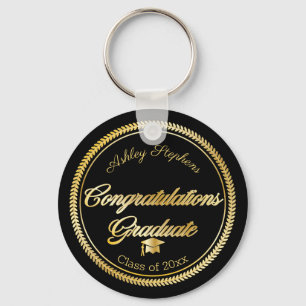 Elegant Gold Black Grad Cap Class Year Schlüsselanhänger