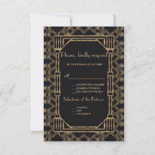 Elégant Gold Black Great Gatsby 1920 mariage RSVP