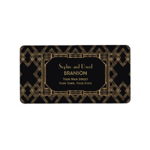 Elegant Gold Black Great Gatsby 1920er Hochzeit Adressaufkleber
