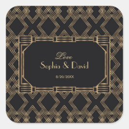Elegant Gold Black Great Gatsby 1920er Hochzeit Quadratischer Aufkleber