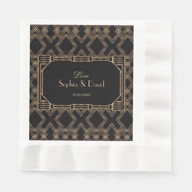 Elegant Gold Black Great Gatsby 1920er Hochzeit Serviette (Vorderseite)