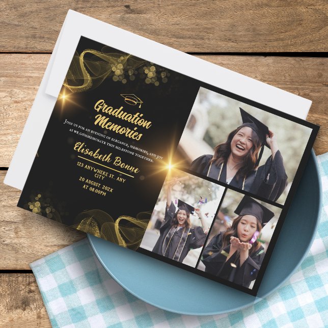 Élégant Gold & Black Invitations de graduation per (Elegant Gold & Black Custom Graduation Invites – Personalized)