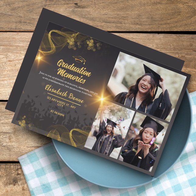 Élégant Gold & Black Invitations de graduation per (Elegant Gold & Black Custom Graduation Invites – Personalized)