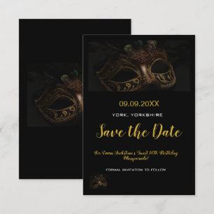 Elegant Gold Black Masquerade Maske Thema Sweet 16 Save The Date