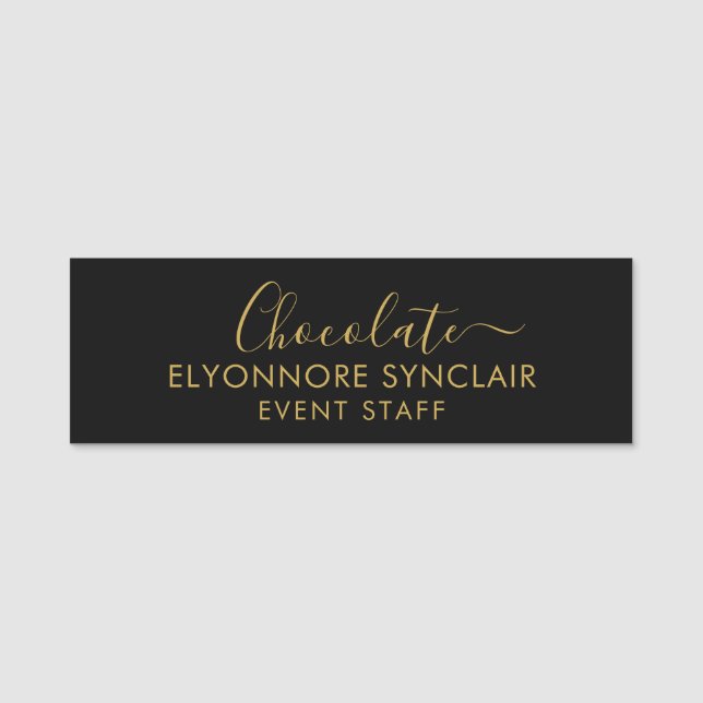 Elegant Gold Black Minimal Chocolate Event Staff  Namensschild (Vorderseite)