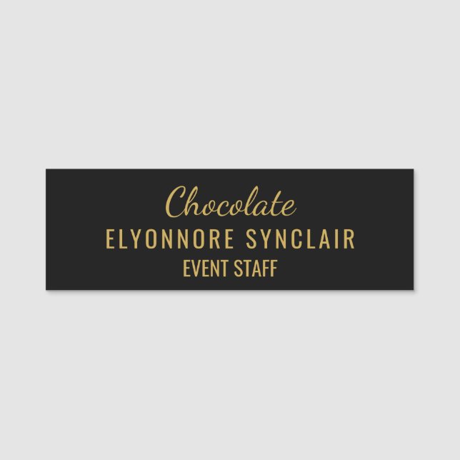 Elegant Gold Black Minimal Chocolate Event Staff  Namensschild (Vorderseite)
