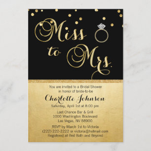 Elegant Gold Black Miss an Mrs. Brautparty Einladung