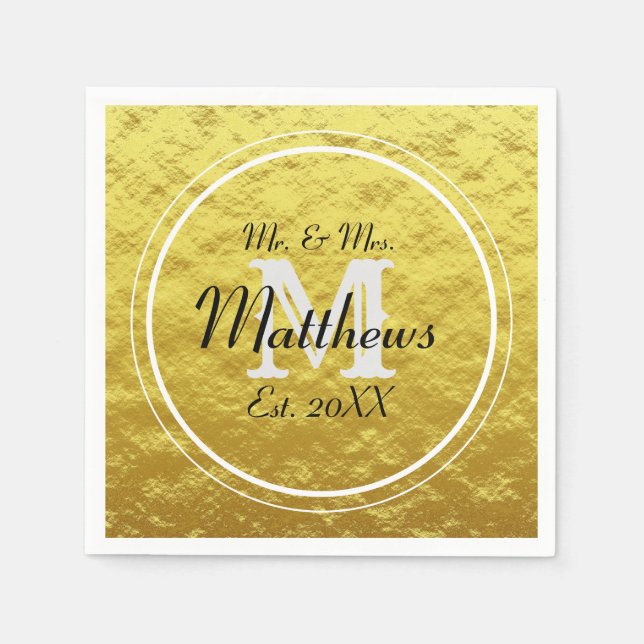 Elegant Gold Black Mr. und Mrs. Wedding Initial Serviette (Vorderseite)