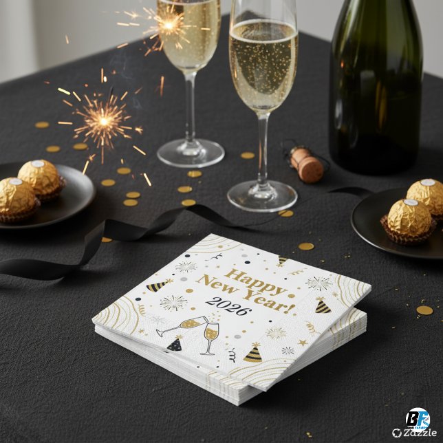 Elegant Gold & Black New Year ,Customizable  Serviette (#happynewyear)
