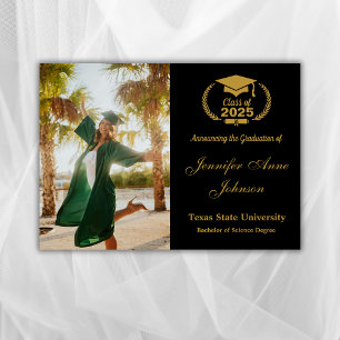 Elégant Gold Black Photo Faire-part de graduation