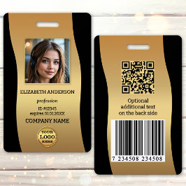 Elegant Gold Black Photo ID Badge Ausweis