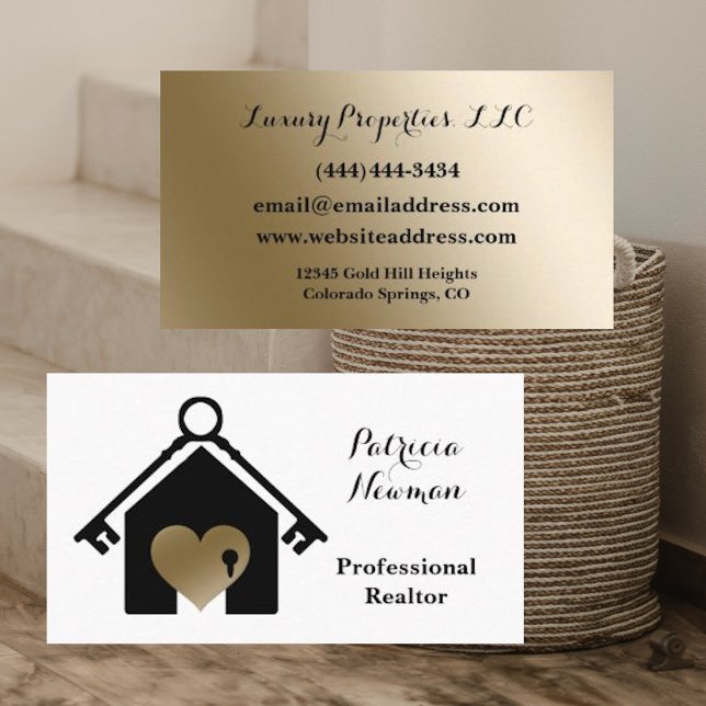 Elegant Gold Black Realtor Carte de visite (Créateur téléchargé)