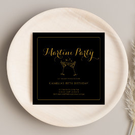 Elegant Gold & Black Script Martini trinkt Erwachs Einladung